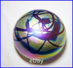 LARGE vintage hand blown aurene iridescent studio art glass G. Levy paperweight