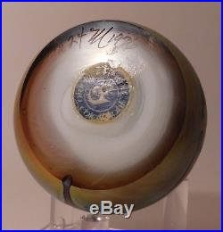 LOVELY & Vintage SIGNED 1976 ORIENT & FLUME PULLED FEATHER Art Glass Paperweight