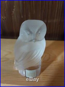 Lalique France Vertically Signed Crystal Owl Paper Weight Collectible Rare VTG