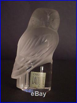 Lalique Frosted crystal Vintage Owl Chouette Hibou Labelled Paperweight 90x33mm
