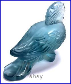 Lalique Goura Bestiary Bird Frosted Blue Crystal Paperweight Figurine