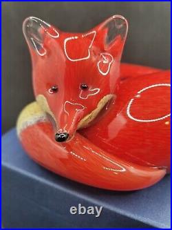 Langham England Fox At Rest Handmade Art Glass Paperweight Signed Paul Miller