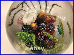 Large Mark Eckstrand Signed Art Glass Caned Fish & Coral Reef Paperweight 5 in