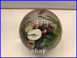 Large Mark Eckstrand Signed Art Glass Caned Fish & Coral Reef Paperweight 5 in