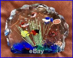 Large Murano Fish Aquarium Art Glass Block Paperweight Heavy Vintage