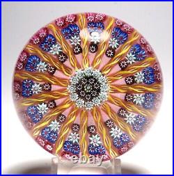 Large Perthshire PP1 Paneled Millefiori Paperweight 15 Panels on Pink Ground