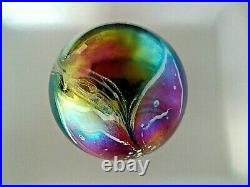 Large Signed 1987 Glass House Studio Iridescent Flower Paperweight Cobalt Blue