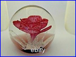 Large Signed Colin Terris Caithness Glass Personalized CRIMP ROSE Paperweight 81