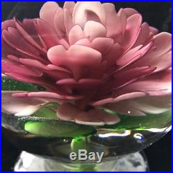 Large VINTAGE Lamp work art glass 4 x 5 PEDESTAL PAPERWEIGHT Rose PINK FLOWER