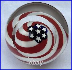 Large Vintage GES GLASS EYE STUDIO Art Glass Paperweight Old Glory