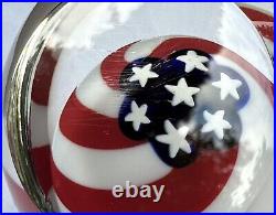 Large Vintage GES GLASS EYE STUDIO Art Glass Paperweight Old Glory