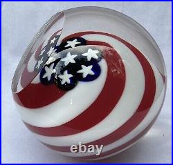 Large Vintage GES GLASS EYE STUDIO Art Glass Paperweight Old Glory