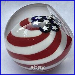 Large Vintage GES GLASS EYE STUDIO Art Glass Paperweight Old Glory