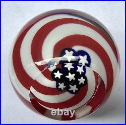 Large Vintage GES GLASS EYE STUDIO Art Glass Paperweight Old Glory