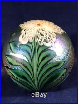 Large Vintage ORIENT AND FLUME FLOWER PAPERWEIGHT Iridescent