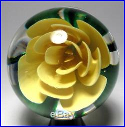 Large Vintage Pairpoint Yellow Rose Pedestal Paperweight with Engraved Base