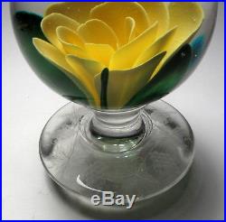 Large Vintage Pairpoint Yellow Rose Pedestal Paperweight with Engraved Base