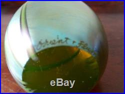 Large vintage signed Orient & Flume iridescent dragonfly egg paperweight