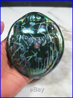 Lg Vintage Faux Tiffany Oil Spot Iridescent Aurene Art Glass Scarab Paperweight