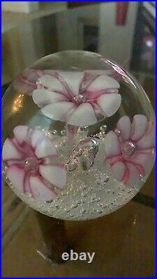Licio Zanetti vintage Murano Glass Paperweight PINK COSMO FLOWERS AND BUBBLES