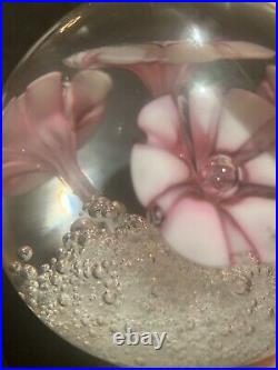 Licio Zanetti vintage Murano Glass Paperweight PINK COSMO FLOWERS AND BUBBLES