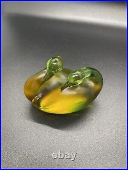 Liuligongfang Green Glass Double Swans Signed And Numbered Paperweight
