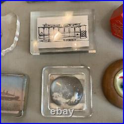 Lot Of Vintage Antique Glass Plexiglass Paperweights Advertising Place Photo