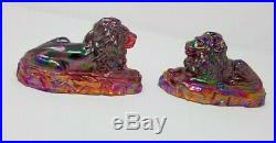 Lot of 2 Vintage Fenton Red Carnival Glass Lion Figurines or Paperweights