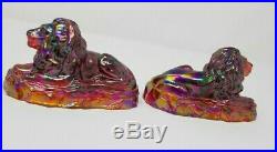 Lot of 2 Vintage Fenton Red Carnival Glass Lion Figurines or Paperweights