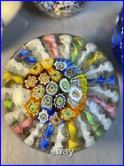 Lot of 4 Glass Millefiori Flowers Paperweights Heavy Unmarked