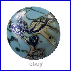 Lotton Studio Art Glass Paperweight Blue Iridescent Swirl Signed