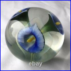 Lotton Studios Scott Bayless 2003 Blue Cayla Lilies Art Glass Paperweight