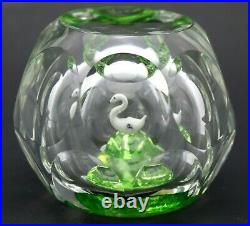 Lovely PERTHSHIRE Multifaceted SWAN LAKE Art Glass PAPERWEIGHT with Box