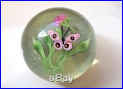 Lundberg Studios 1980 Vintage BUTTERFLY & FLOWERS Paperweight, signed D. Salazar