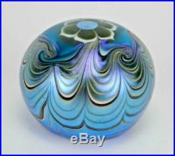 Lundberg Studios Iridescent Vintage Paperweight-waves & Flower-signed-dated 1976