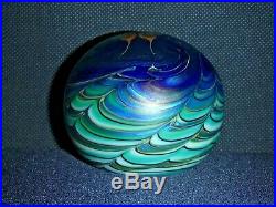 Lundberg Studios Signed Orb/Paperweight Iridescent Butterfly & Waves VTG 1978