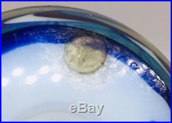 Lundberg Studios Vintage Blue Iridescent Art Glass Stars Moon Waves Paperweight