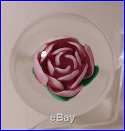 MAGNIFICENT Small Vintage Signed WITTEMORE PINK Crimp Rose Art Glass Paperweight