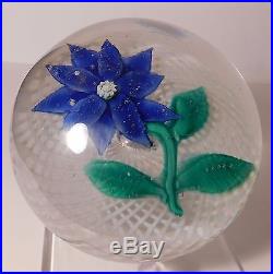 MARVELOUS Antique NEGC DOUBLE LAYERED BLUE POINSETTIA Art Glass Paperweight