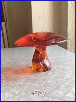 MASSIVE Vintage 1970s Viking Glass Psychedelic Red Uranium Vaseline Mushroom