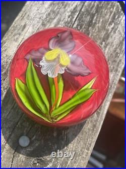MAYAUEL WARD Hand Sculpted Glass Paper Weight Violet Orchid Signed 2012