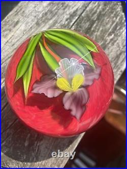 MAYAUEL WARD Hand Sculpted Glass Paper Weight Violet Orchid Signed 2012