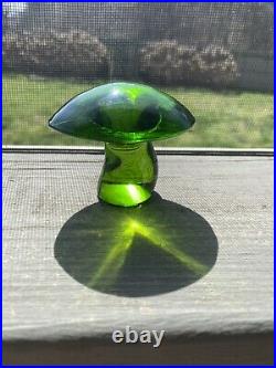 MCM Vintage Viking Glass Green Mushroom Paperweight 2.25 x 2.75