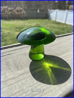 MCM Vintage Viking Glass Green Mushroom Paperweight 2.25 x 2.75