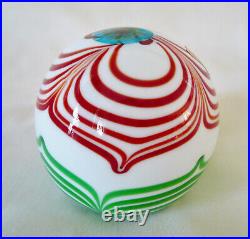 MURANO Art Glass FERRO & LAZZARINI Green Red PULLED FEATHER Paperweight