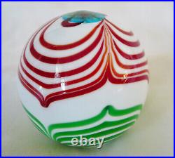 MURANO Art Glass FERRO & LAZZARINI Green Red PULLED FEATHER Paperweight