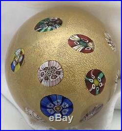 Magnum Gold Vintage Murano Art Glass Paperweight 3 3/4 Millefiori Gumps Italy
