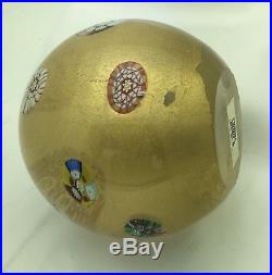 Magnum Gold Vintage Murano Art Glass Paperweight 3 3/4 Millefiori Gumps Italy
