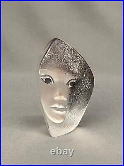 Mats Jonasson Maleras Art Glass Face Mask FLEUR 5 7/8 Sculpture Signed MINT