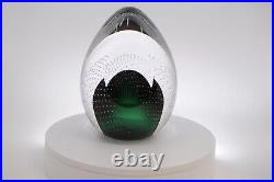 Michael Trimpo Studio Glass Green Controlled Bubble Paperweight 9 Tall
